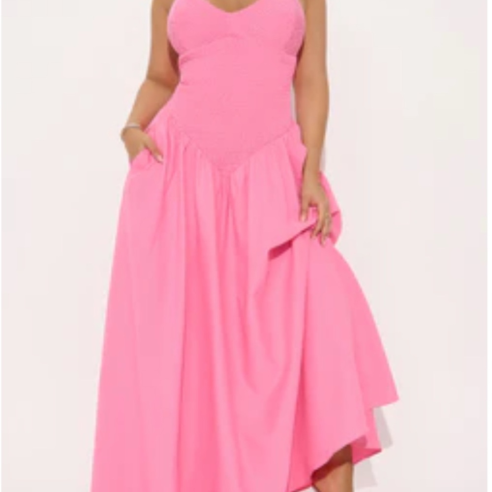 Drop waist Pink Maxi Dress